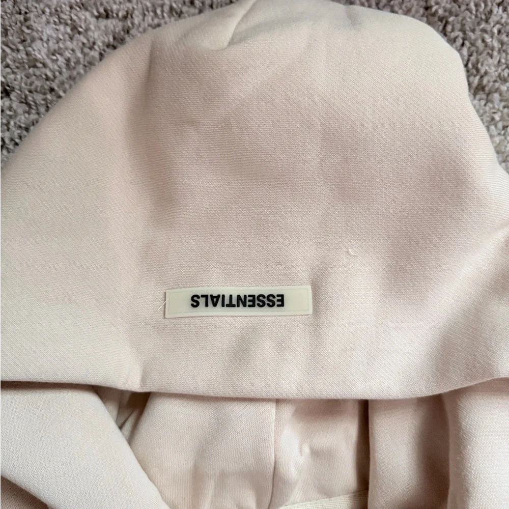 Essentials Men's Cream Hoodie with Black Logo - Picture 6 of 7